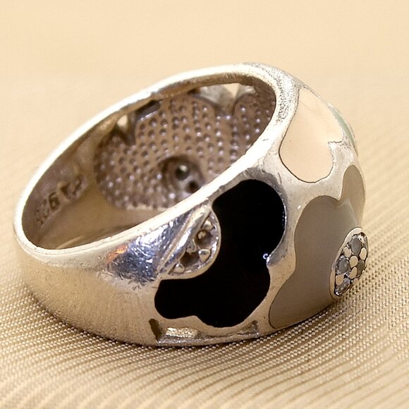 Sterling Silver Flower Ring with Enamel & CZ Stamped 925, Size 5, Floral Jewelry - Picture 6 of 9